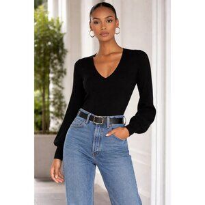 JOHN & JENN size Small By Line Fitzgerald V-Neck Sweater In Caviar Black